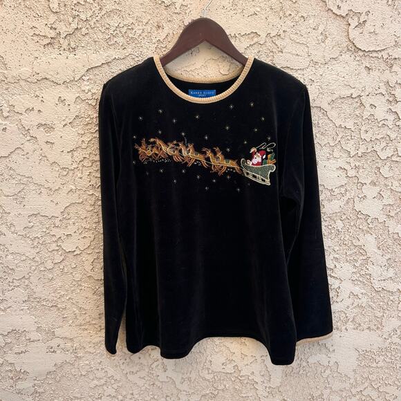 VTG Karen Scott Velour Santa Embroidered Top Size Medium - Picture 1 of 3